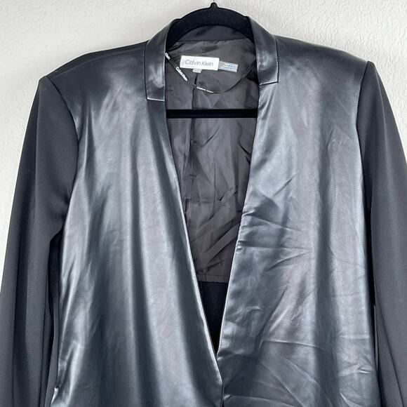 Calvin Klein Mixed Media Black Faux Leather Open Front Blazer Jacket 4 NWT - Picture 5 of 16